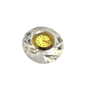 Desk Clock Crystal Cut Glass Paperweight Diamond Shape Vintage Elegant Gift